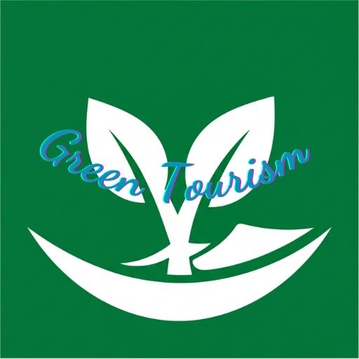 Biểu tượng Green Tourism với hình ảnh chiếc lá xanh mọc lên từ mặt đất, thể hiện du lịch sinh thái và bền vững.